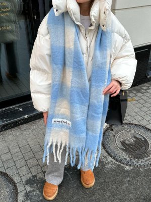 Шарф Acne Studio Mohair Checked Scarf White grey royal blue - 8633575 - SvitStyle