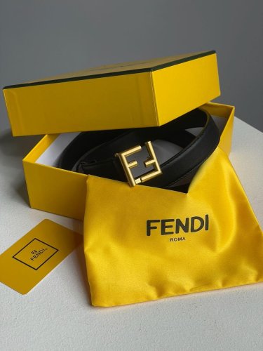 Ремінь Fendi Black Gold Leather Belt - SvitStyle