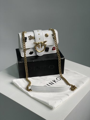 ???? Pinko Mini Love Bag One Simply With Enamel Pin White - SvitStyle