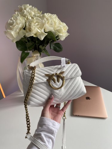 ???? Pinko Mini Classic Lady Love Bag Puff Chevron White/Gold - SvitStyle