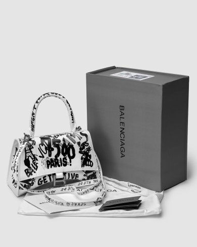 Сумка Balenciaga Hourglass Small Handbag Graffiti in Black - SvitStyle