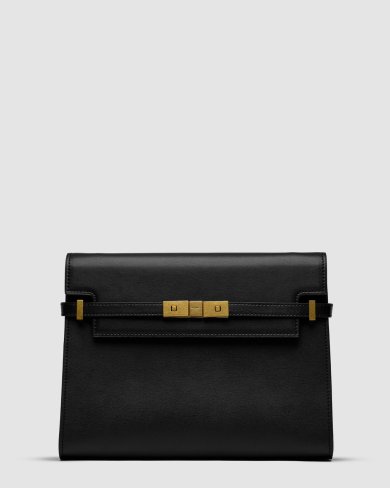 ???? Saint Laurent Manhattan Medium Leather Shoulder Bag Black - SvitStyle