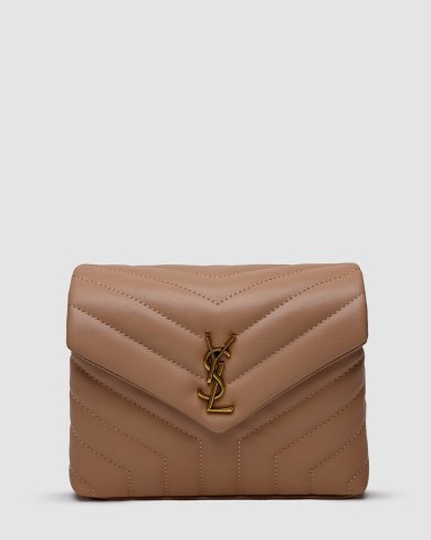 ???? Saint Laurent Toy LouLou In Quilted Leather Beige/Gold - SvitStyle