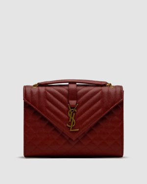 ???? Yves Saint Laurent Envelope Medium In Quilted Grain De Poudre Embossed Leather Burgundy - 8634177 - SvitStyle