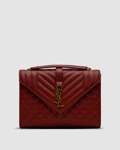 ???? Yves Saint Laurent Envelope Medium In Quilted Grain De Poudre Embossed Leather Burgundy - SvitStyle