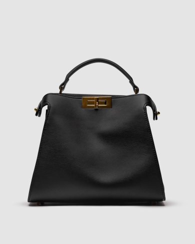 Fendi Black Leather Large Iconic Essentially Peekaboo Top Handle Bag - SvitStyle