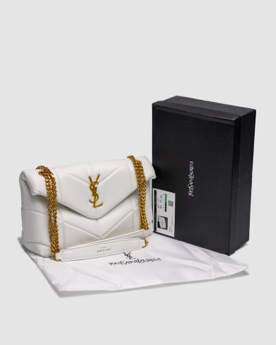 Сумка YSL Puffer Small in Nappa Leather White Gold Chain - SvitStyle