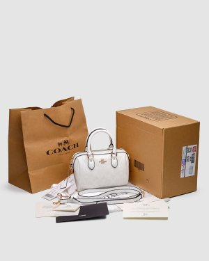 Сумка Coach Rowan White Satchel In Signature Canvas - 8634690 - SvitStyle