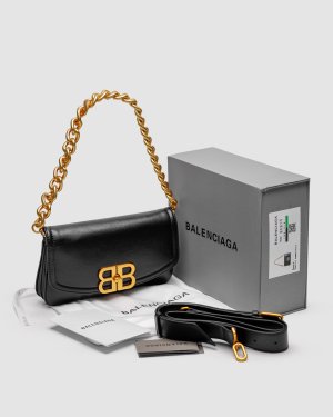 Сумка Balenciaga Small Bb Flap Leather Bag Black Gold - 8634731 - SvitStyle