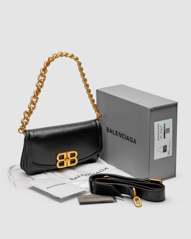 Сумка Balenciaga Small Bb Flap Leather Bag Black Gold - SvitStyle