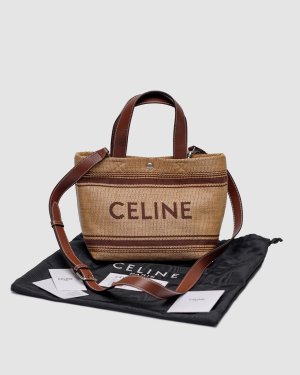 Сумка Celine Mini Cabas In Textile With Raffia Effect And Calfskin - 8634732 - SvitStyle