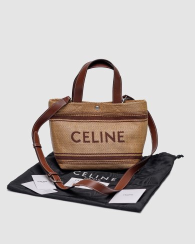 Сумка Celine Mini Cabas In Textile With Raffia Effect And Calfskin - SvitStyle