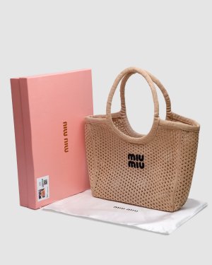 Сумка Miu Miu Raffia And Linen Tote Bag Beige - 8634735 - SvitStyle