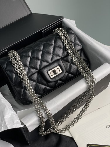 ???? Chanel 1.55 Reissue Double Flap Leather Bag Black/Silver - SvitStyle