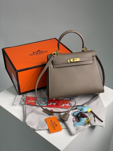 ???? Hermes Kelly 25 Grey/Gold - SvitStyle