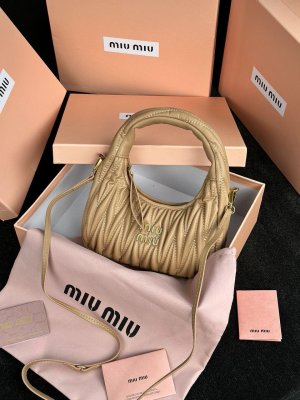 Сумка MiuMiu Wander Matelassé Nappa Leather Mini Hobo Bag Beige - 8634932 - SvitStyle