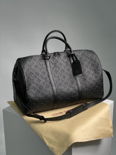 ???? LV Keepall Bandouliere 50 Monogram Shadow Black in Embossed  Leather - SvitStyle