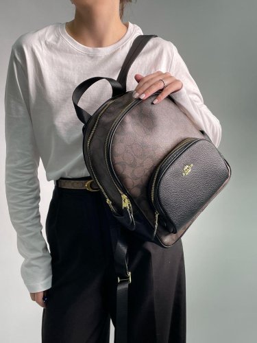 Рюкзак Coach Large Court Backpack In Signature Canvas in Brown Black - SvitStyle