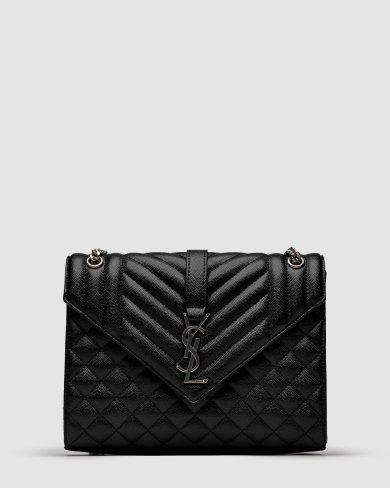 ???? Saint Laurent Envelope Medium In Quilted Leather Silver - SvitStyle