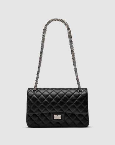 ???? Chanel 2.55 Reissue Double Flap Leather Bag Black/Silver - SvitStyle