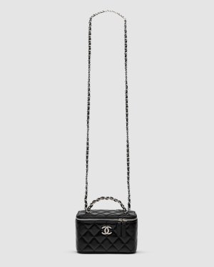 ???? Chanel Classic Black Lambskin Pearl Crush Vanity Bag Silver - 8634974 - SvitStyle