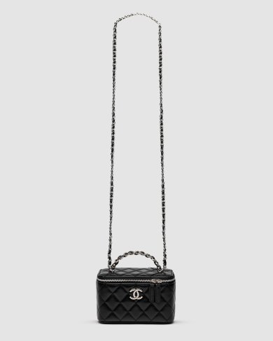 ???? Chanel Classic Black Lambskin Pearl Crush Vanity Bag Silver - SvitStyle