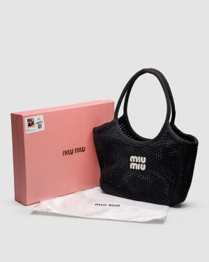 Сумка Miu Miu Raffia And Linen Tote Bag Black - 8642701 - SvitStyle