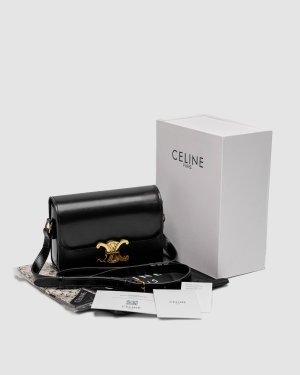 Сумка Celine Teen Triomphe Bag Black in Shiny Calfskin - 8642704 - SvitStyle