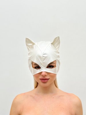 Лакова маска "Кішечка" біла Devil Boutique  - 8505922 - SvitStyle