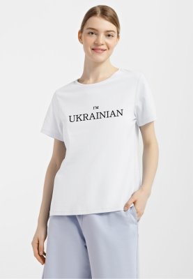 Футболка жіноча біла з принтом "I'm Ukrainian (чорний)", S - 8645374 - SvitStyle