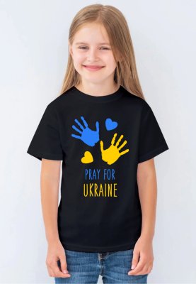 Футболка для дівчат чорна з принтом "Pray for Ukraine", 92 - 8645378 - SvitStyle