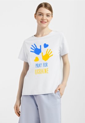 Футболка жіноча біла з принтом "Pray for Ukraine", S - 8645418 - SvitStyle