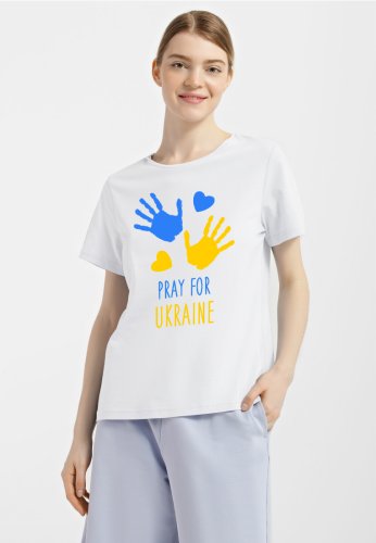 Футболка жіноча біла з принтом Pray for Ukraine, S - SvitStyle