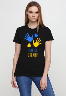 Футболка жіноча чорна з принтом "Pray for Ukraine", S - 8645419 - SvitStyle