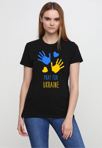 Футболка жіноча чорна з принтом Pray for Ukraine, XS - SvitStyle