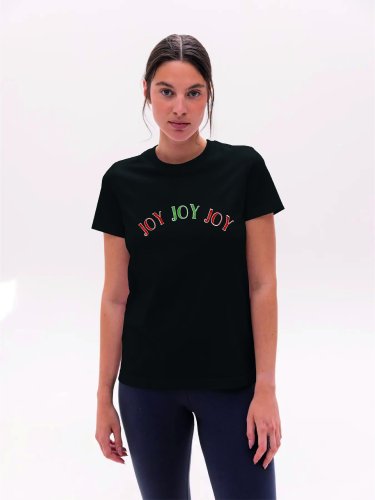 Футболка жіноча чорна з принтом joy joy joy, XS - SvitStyle